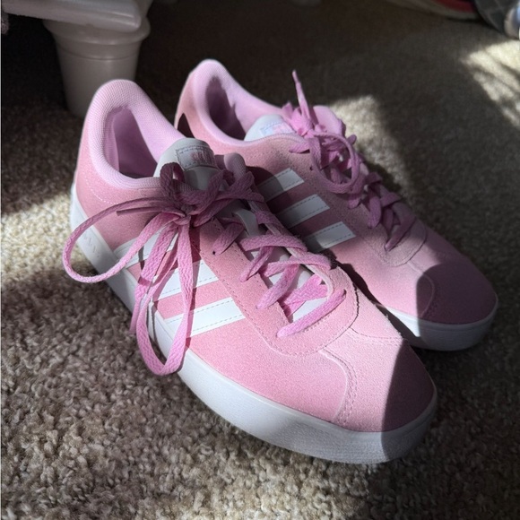 Adidas Women's Suede Pink and White Sneakers - Picture 3 of 6